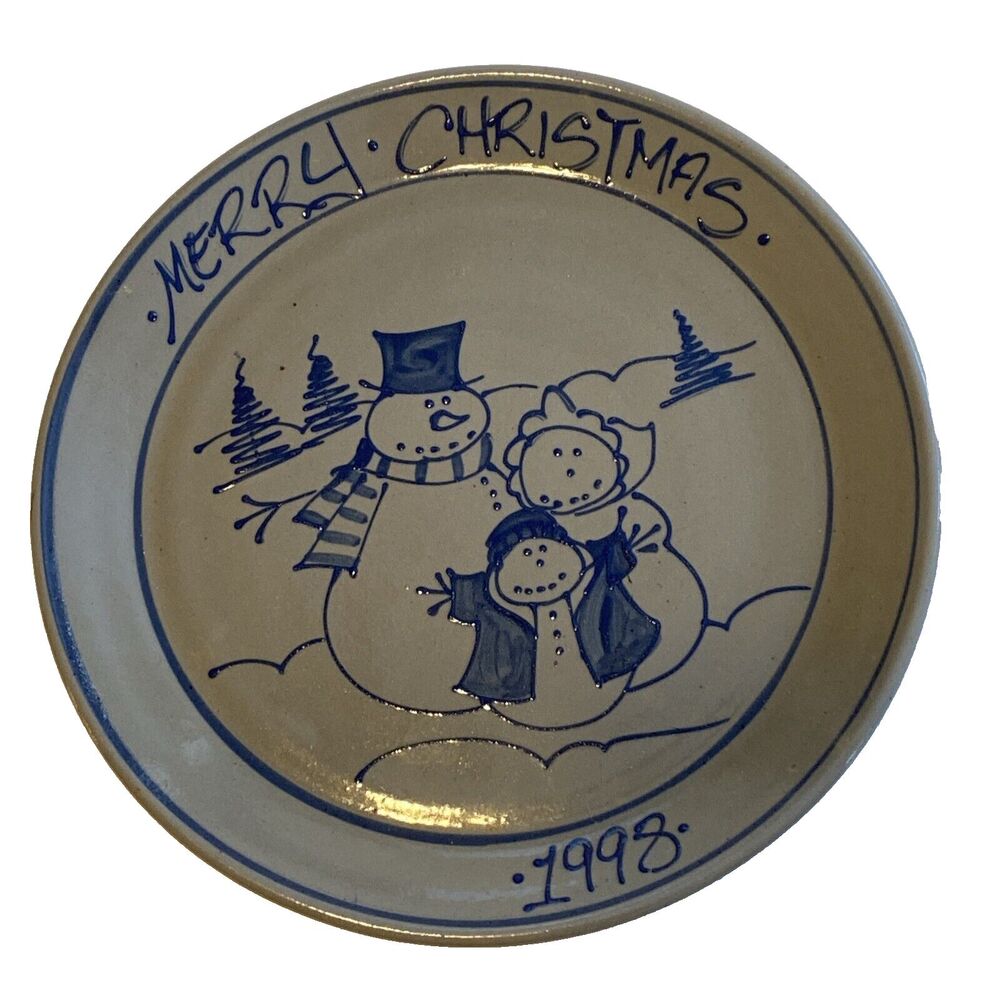 Beaumont Bros Salt Glazed Pottery 1998 Snowman Family Stoneware Christmas Plate